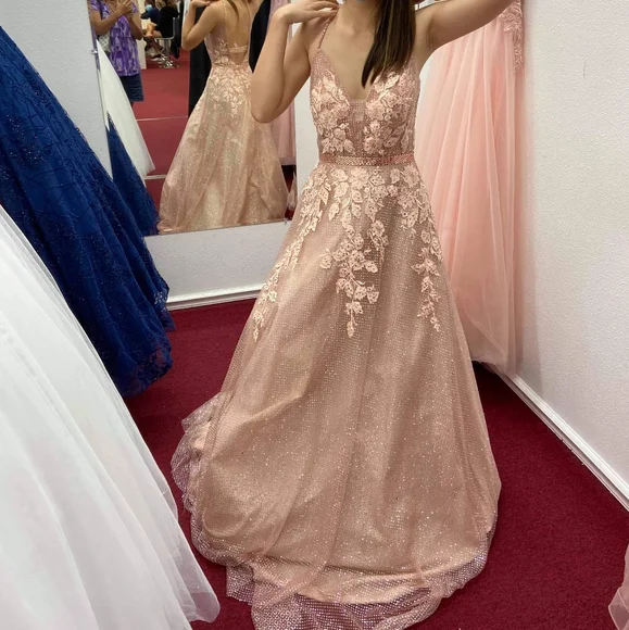 slim fit dress slacks Aurora Rose Gold Sample Bridal Gown for Sale main image 0